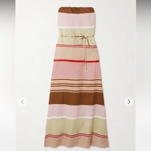 FAITHFULL Yolina strapless belted striped linen maxi dress